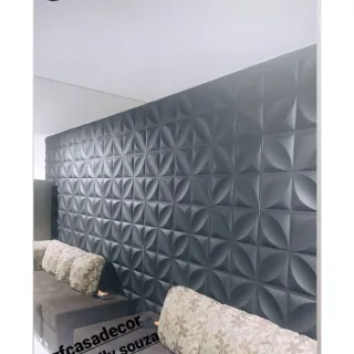 Painel 3D Revestimento Parede Gesso Luxo - Kit com 10 Placas - Estrela Preta