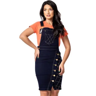 Evangelica Anagrom Ref.4063 Jardineira Jeans Detalhe Xadrez - 36