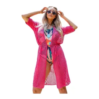 Kimono Manga Longa Praia - Saída de Praia - Rosa Pink