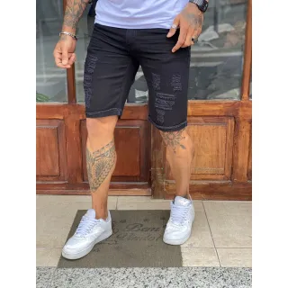 Rasgada Masculina Preta Bermuda Jeans - 38