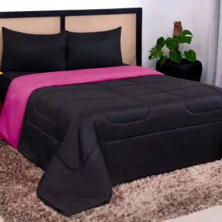 Promoção Edredom Casal Queen Barato - Dupla Face Bicolor - Pink e Preto