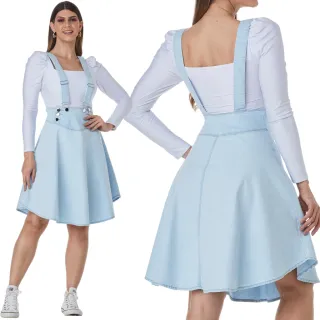 Salopete Jeans Feminino Premium - Jardineira Godê Delave - Azul Claro