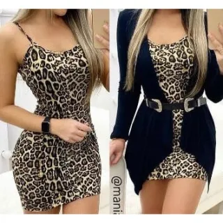 Super na Moda: Kit 2 Vestidos Alcinha Canelado Onça e Camuflado - Onça e Camuflado