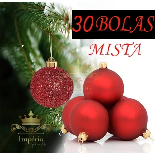 Promoção - Kit 30 Bolas De Natal N4 Mista Vermelha Lisa Fosca Glitter Enfeite De Arvore - Único