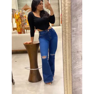 Ótima Qualidade Calça Feminina Flare Jeans Exclusiva - AZUL FLARE