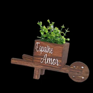 Plantinha artificial em vasinho de madeira estilo carriola - Deus