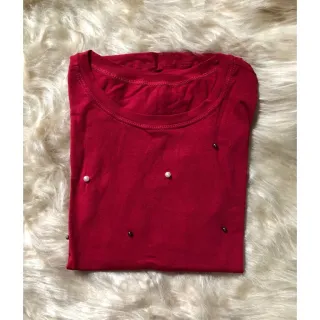 Blusas femininas com pedrinhas, manga longa e comprida - Vermelho