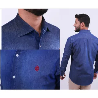 Frete Grátis! Camisa Luxuosa Manga Longa Slim Jeans Djak - Lançamento 2021 - Azul Escuro