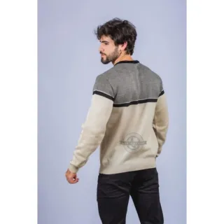 Suéter masculino bordado SEM - Preto com cinza inglês