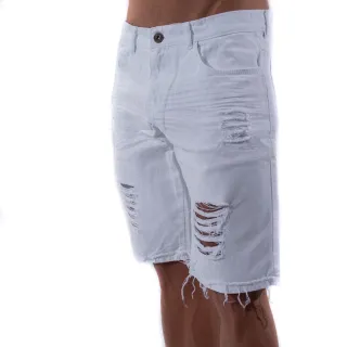 Promoção Bermuda Jeans Masculina Claro Rasgado Desfiado Branca - 40
