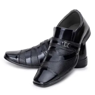 Sola costurada, confortável e elegante: Sapato Social Masculino em Verniz Mod 838 - Verniz Preto