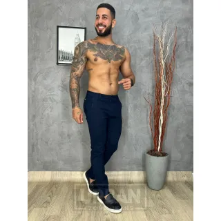 Calça Masculina Jeans Esporte Fino Modelo Slim Bolso Embutido - Azul Escuro