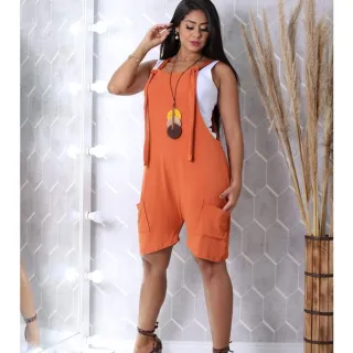 Veste malha jardineira com ilhós e bolso do 38 ao 46 - telha claro