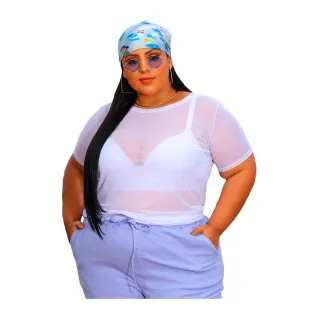 Plus Size Blusa Bolinha Transparente Poá Tule Grande 46 A 52 - preto poa