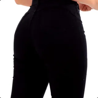 Levanta Bumbum Calça Preta Feminina Cintura Alta em Sarja com Elastano - Preto