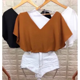 Promoção Blusinha Morcego Gaivota Cropped Ciganinha - VERDE JADE