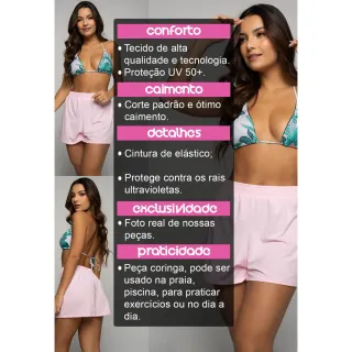 Moda Praia Verão - Saida de Praia Curto Feminino em Cores Lisas - Proteção UV - Azul Marinho