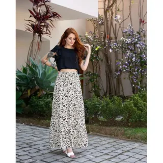 Viscose Babado Animal Print Saia Longa Estampada Onça - Pink