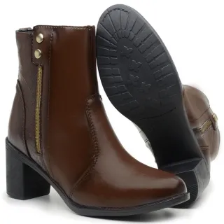 Dona Beja - Bota Confortável Feminina Salto Alto Cano Médio Exclusiva - Preto