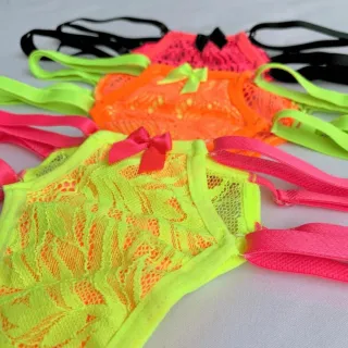 Lingerie Sexy Calcinha Tanga Neon Duas tiras Fio Coloridas - Sortida