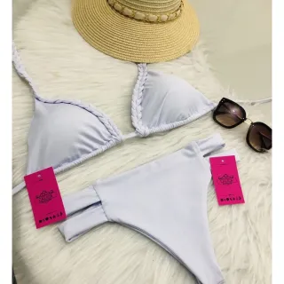 Hot Pants Bojo Trançado Cintura Alta Biquíni - Azul