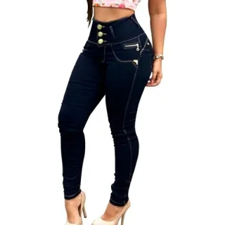 Barata Calça Jeans Modela Cóis Alto Botões Aperta Barriga Levanta Bumbum - 42