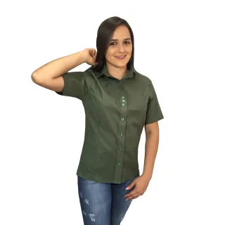 Promoção Camisa Social Feminina Manga Curta - Azul Royal