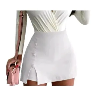 Saia Curta Cintura Alta Bengaline Fenda Lateral - Branco