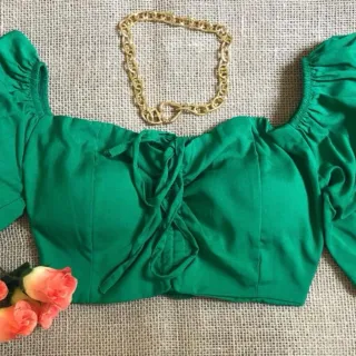 Tamanho Único Cropped Ciganinha em Viscose com Bojo - Laranja