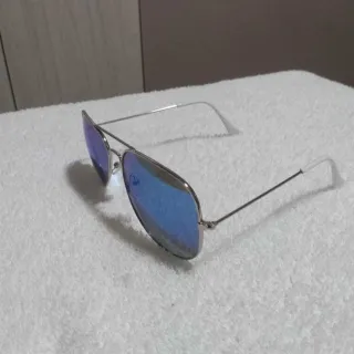 Espelhado Feminino Masculino Aviador Óculos de Sol Lente Azul - Prata