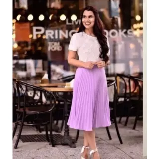 Moda Evangélica - Saia Plissada Mid - Azul Marinho