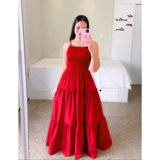 Moda Feminina: Vestido Longo Estampado Lastex Lola - Vermelho