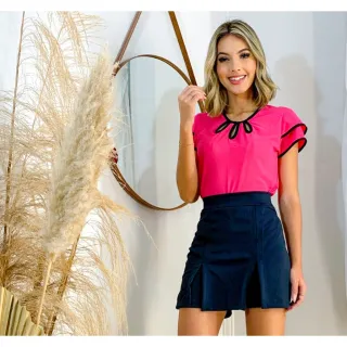 Moda Evangélica: Blusa Feminina Manga Curta com Detalhe de Gota - Branco