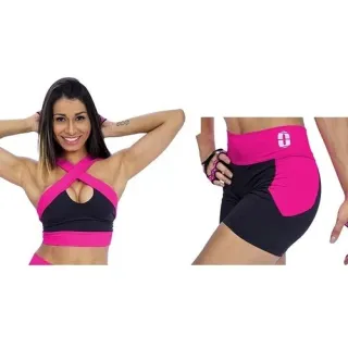 Top Cruzado + Short Cós Alto Conjunto Fitness Feminino - Branco