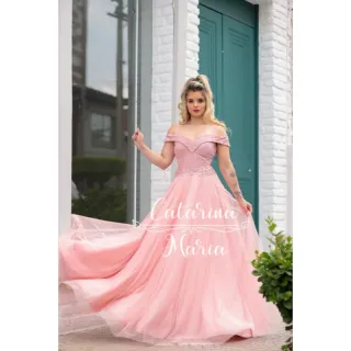 Vestido luxuoso estilo princesa ombro a ombro marsala, vermelho, verde e tifany - Serenity