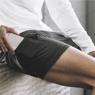 Bermudas Masculinas Kit 2 em 1 - Dupla Camada e Suporte para Celular - Kit 2 Cinza + Marinho