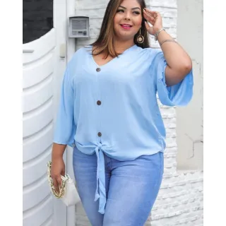 Plus Size Blusa Feminina Amarrar - Preta