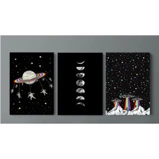 Mosaico Quadros Decorativos Trio Astronalta Lua Espaçonaves