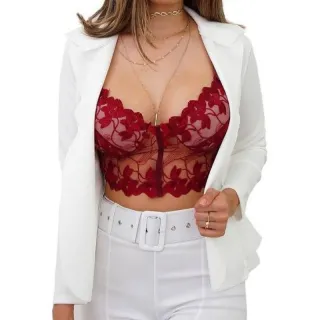 Top Cropped Nude com Renda - Fundo - Branco