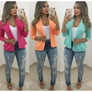 Casaquinho Social Feminino - Kit 2 Blazer em Neoprene - M