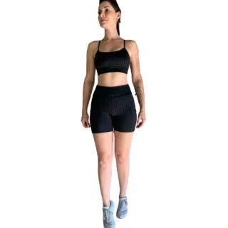 Empina Bumbum Conjunto Shorts Top Cirrê 3D Fitness Academia Corrida Ciclismo - Terracota