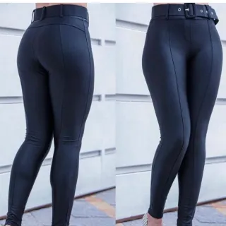 Legging Feminina Cirre com Cinto - Tamanhos P, M, G e GG - Imitação de Couro - Calça Cirre PRETO