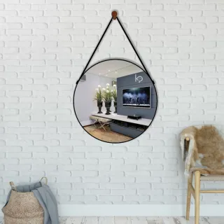 Adnet Espelho Decorativo com Alça em Tamanhos Variados: 60CM, 45CM e 30CM - MARROM 45CM