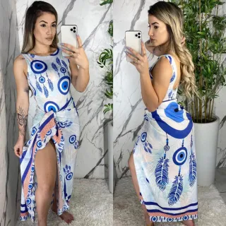 Conjunto de Body/Maiô + Pareô: A combinação perfeita para arrasar na praia - Branco / Azul
