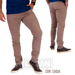 Kit Social Slim Masculino: 2 Calças de Alfaiataria Esporte Fino com Bolso Embutido - 1 PRETA + 1 CAQUI