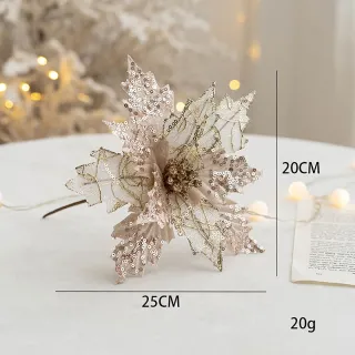 Decorações de Natal Glitter Flores Artificiais Falsas - Enfeites para Árvore Feliz - red gold_14cm