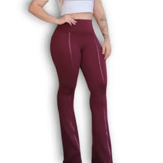 Calça Flare Feminina Crepe Cintura Alta com Detalhe em Cirrê - Preto