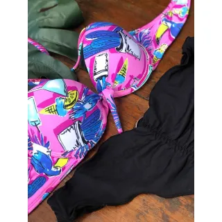 Biquíni Estampado Feminino Com Bojo e Aro - Calcinha Levanta Bumbum - Azul Tie Day