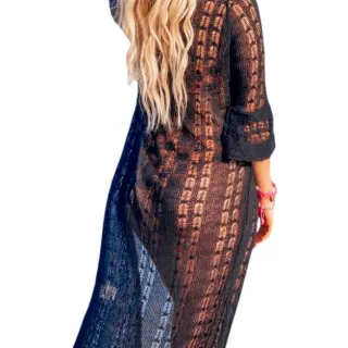 Moda praia manga 7/8: Saída de praia longa tricot - ROSA BB