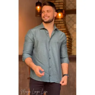 Camisa masculina manga longa slim fit algodão - pronta entrega - Vermelha